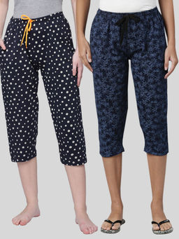 Kryptic - Women Blue Printed Regular Fit Cotton Capris (Pack of 2)