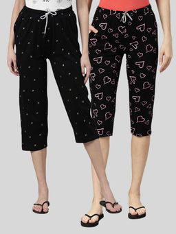 Kryptic - Women Black Printed Regular Fit Cotton Capris (Pack of 2)