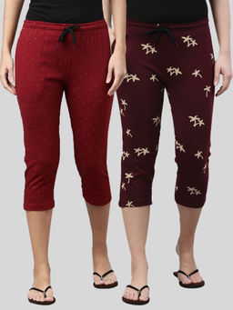 Kryptic - Women Maroon Printed Regular Fit Cotton Capris (Pack of 2)