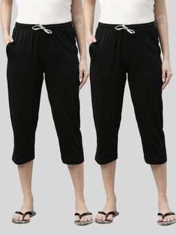 Kryptic - Women Black Solid Regular Fit Cotton Capris (Pack of 2)