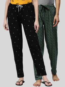 Kryptic - Women Black Printed Pure Cotton Lounge Pants (Pack of 2)