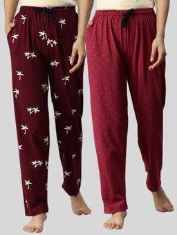 Kryptic - Women Maroon Printed Pure Cotton Lounge Pants (Pack of 2)