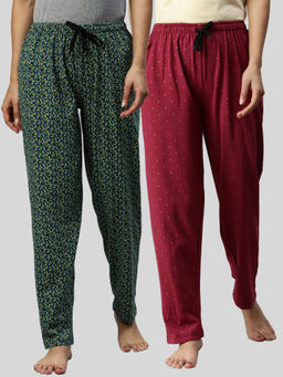 Kryptic - Women Green & Maroon Printed Pure Cotton Lounge Pants (Pack of 2)