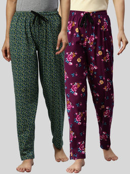 Kryptic - Women Printed Pure Cotton Lounge Pants (Pack of 2)