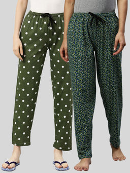 Kryptic - Women Green Printed Pure Cotton Lounge Pants (Pack of 2)