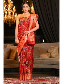 Beatitude - Maroon Patola Soft Silk Saree with Unstitched Blouse