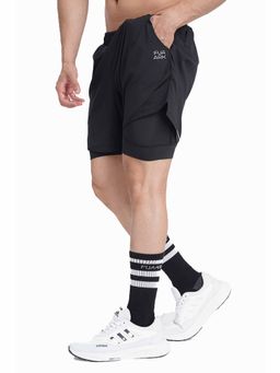 FUAARK - 2 In 1 Mesh Running Shorts For Men's-Black-Black