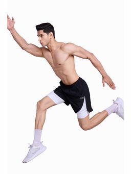 FUAARK - 2 In 1 Mesh Running Shorts For Men's-Black-White
