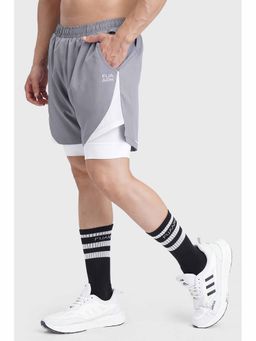 FUAARK - 2 In 1 Mesh Running Shorts For Men's-Grey-White