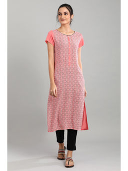 Aurelia - Peach Boat Neck Printed Kurta