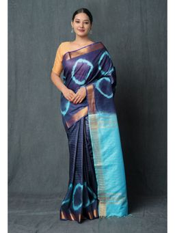 Unnati Silks - Dark Blue Shibori Printed Chanderi Sico Saree with Unstitched Blouse Unm74858