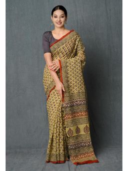 Unnati Silks - Pale Green Printed Kota Cotton Saree with Unstitched Blouse Unm74878