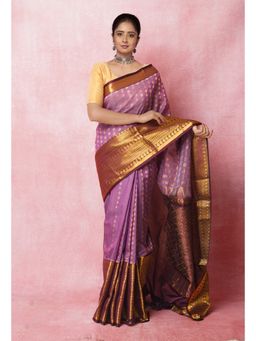 Unnati Silks - Purple Pure Handloom Assam Silk Saree with Unstitched Blouse Unm74887