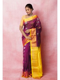 Unnati Silks - Dark Purple Pure Handloom Assam Silk Saree with Unstitched Blouse Unm74891