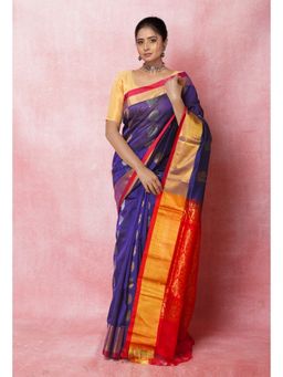 Unnati Silks - Dark Blue Pure Handloom Assam Silk Saree with Unstitched Blouse Unm74892