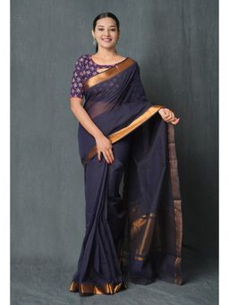 Unnati Silks - Navy Blue Handloom Mangalagiri with Nizam Border Saree with Unstitched Blouse Unm74895
