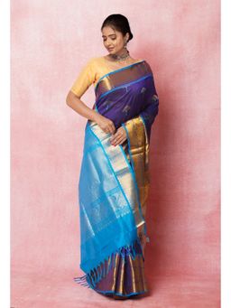 Unnati Silks - Dark Blue Pure Handloom Assam Silk Saree with Unstitched Blouse Unm74928