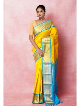 Unnati Silks - Yellow Pure Handloom Assam Silk Saree with Unstitched Blouse Unm74934