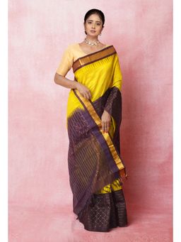 Unnati Silks - Yellow Pure Handloom Silk Saree with Unstitched Blouse Unm74943