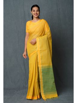 Unnati Silks - Yellow Green Pure Plain Mangalgiri Cotton Saree with Unstitched Blouse Unm74950