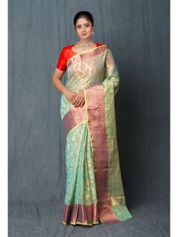 Unnati Silks - Green Pure Banarasi Kota Cotton Saree with Unstitched Blouse Unm74961