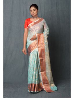 Unnati Silks - Light Turquoise Blue Pure Banarasi Kota Cotton Saree with Unstitched Blouse Unm74971