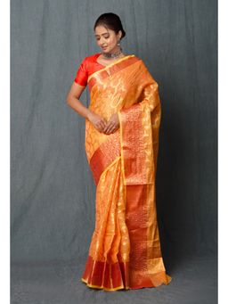 Unnati Silks - Light Orange Pure Banarasi Kota Cotton Saree with Unstitched Blouse Unm74973