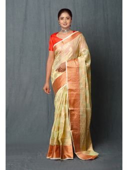 Unnati Silks - Pale Green Pure Banarasi Kota Cotton Saree with Unstitched Blouse Unm74975