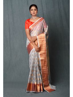 Unnati Silks - Light Grey Pure Banarasi Kota Cotton Saree with Unstitched Blouse Unm74982