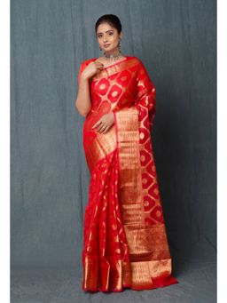 Unnati Silks - Red Pure Banarasi Kota Cotton Saree with Unstitched Blouse Unm74984