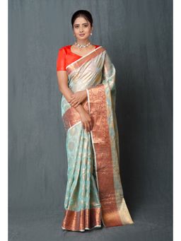 Unnati Silks - Light Turquoise Blue Pure Banarasi Kota Cotton Saree with Unstitched Blouse Unm74986