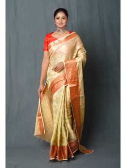 Unnati Silks - Pale Green Pure Banarasi Kota Cotton Saree with Unstitched Blouse Unm74988