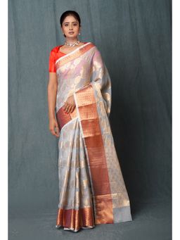 Unnati Silks - Light Grey Pure Banarasi Kota Cotton Saree with Unstitched Blouse Unm74995