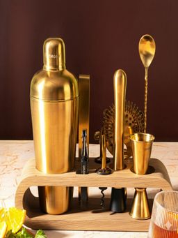 Car-O-Bar - 10 Piece Gold Bartender Kit with Stand (Set of 10)