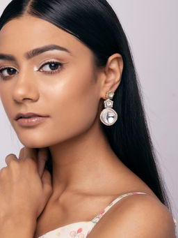 Indya - Gold Multi Shape Kundan CZ Dangler Earrings