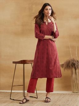Fabindia - Avni Maroon Cotton Printed Pant And Kurta