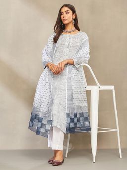 Fabindia - Blue Cotton Pant With Dupatta And Kurta