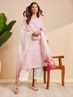 Fabindia - Pink Cotton Pant With Dupatta And Kurta