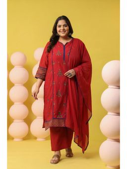 Scakhi - Bricked Mulmul Embroidered Straight Pant With Dupatta And Kurta