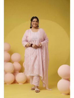 Scakhi - Pink Mulmul Chikankari Embroidery Straight Pant With Dupatta And Kurta