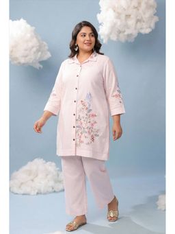 Scakhi - Pink Embroidered Rayon Flex Plus Size Co-Ord Set