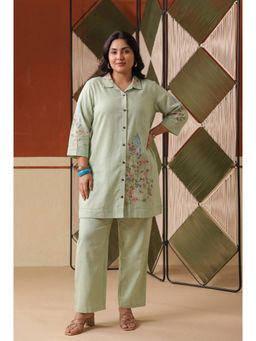Scakhi - Pista Green Embroidered Rayon Flex Plus Size Co-Ord Set