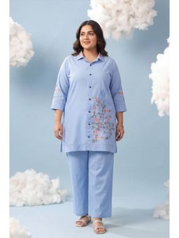Scakhi - Powder Blue Embroidered Rayon Flex Plus Size Co-Ord Set