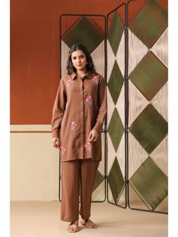 Scakhi - Chocolate Embroidered Rayon Flex Co-Ord Set