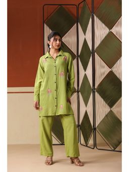 Scakhi - Parrot Green Embroidered Rayon Flex Co-Ord Set