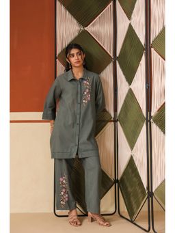 Scakhi - Sage Green Embroidered Rayon Flex Co-Ord Set With Trouser