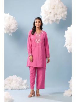 Scakhi - Women Rose Pink Embroidered Rayon Co-Ord Set