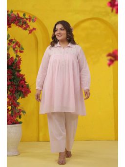 Scakhi - Plus Size Women Pink Embroidered Mulmul Co-Ord Set