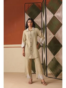 Scakhi - Beige Embroidered Rayon Flex Co-Ord Set
