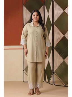 Scakhi - Beige Embroidered Rayon Flex Plus Size Co-Ord Set